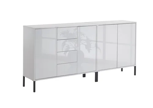 BMG Möbel Kommode Sideboard Mailand Set 15 – Hochglanz & Push-to-open - Stilvolles BMG Möbel Sideboard Mailand Set 15 in Weiß Hochglanz. Mit 4 Türen und 4 Schubladen, grifflos und pflegeleicht durch Anti-Fingerprint-Beschichtung. Viel Stauraum für Ihre Wohnaccessoires, ideal für modernes Wohnen.