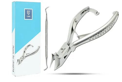 SMI Nagelzange Kopfschneider mit Eckenheber Nagelheber Fußnagelzange Fußpflege, doppelseitig und gebogen