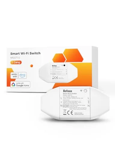 Refoss WLAN Schalter Universal Smart WiFi Switch mit Fernbedienung, Sprachsteuerung, Smart Schalter funktioniert mit Alexa, Google Home, DIY Intelligenter Schalter, 2500W, 1 Stück
