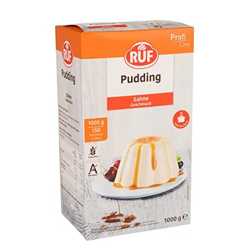 RUF Pudding Sahne, Puddingpulver für Sahnepudding, nur mit Milch und Zucker aufkochen, Großgebinde, glutenfrei, ohne Allergene, 1x1000g