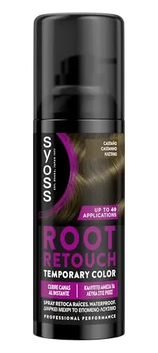 SYOSS Root Retouch Wiederherstellungsspray für vorübergehende Wurzeln, Kastanienbraun, 1 x 120 ml, sofortige Abdeckung für graues Haar