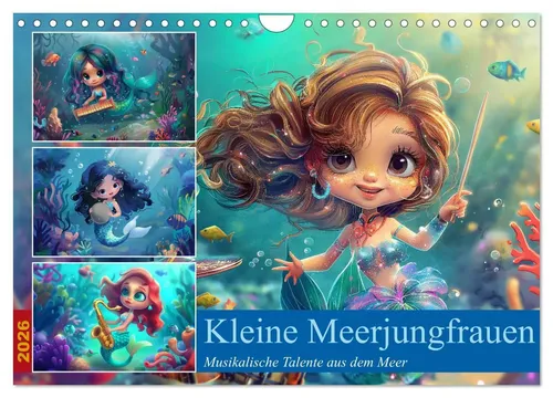Kleine Meerjungfrauen Wandkalender 2026 von Thomas Meinert - Entdecken Sie die bunten Comiczeichnungen musikalischer Meerjungfrauen in diesem ansprechenden Wandkalender. Ideal für Kinderzimmer und Familienleben!