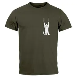 Neverless Print-Shirt Herren T-Shirt Aufdruck Katze Cat Logo lustig Kapuzen-Pullover Männer mit Print grün S