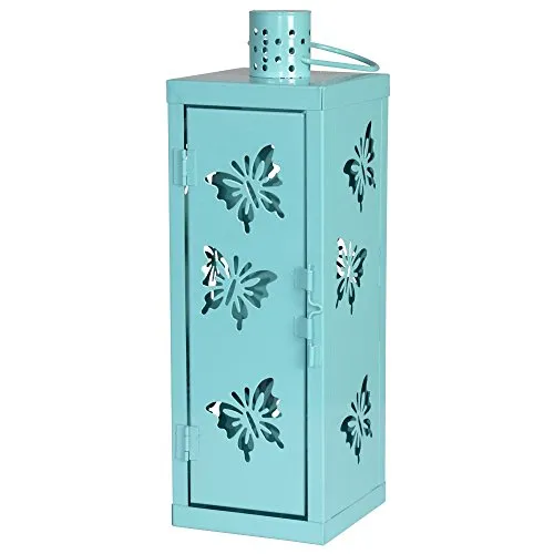 Laterne Metall Schmetterling motiv aqua blau 34 cm in blau von Lesli