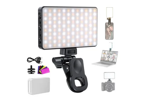 Neewer Videoleuchte BL120B BASICS LED Handy Selfie-Licht, dimmbare, wiederaufladbares, mit Farbfilme/Diffusor, 3000mAh, Ansteck Fülllicht für iPhone Kamera
