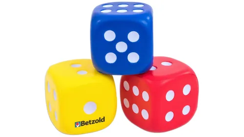 Betzold Augenwürfel aus Schaumstoff, 3 Stück (rot, blau, gelb)