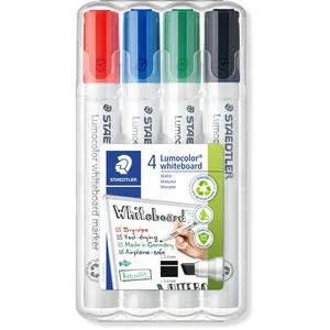 STAEDTLER Lumocolor Whiteboard-Marker 4er Set, 2,0 - 5,0 mm, mit Dry Safe-Funktion und komfortablem Griff für müheloses Schreiben