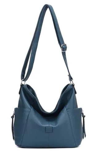 OBC Damen Tasche Shopper Schultertasche Umhängetasche Crossbody Henkeltasche Crossover Beuteltasche Handtasche Hobo Bag Reise Kunst-Leder Blau
