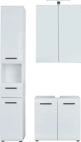 trendteam Bad 3-teilige Kombination Skin/Gloss/Line - Badezimmerschränke mit extra Stauraum und langlebiger Oberfläche, ideal für moderne Badezimmer. Das elegante Design in Weiß Hochglanz passt perfekt zu deinem Mobiliar.
