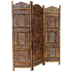 Marrakesch Orient & Mediterran Interior Paravent aus Indien abhinava - Handgefertigter Holzparavent in Braun, ideal für stilvolle Raumtrennung und als dekoratives Element in Ihrem Zuhause.