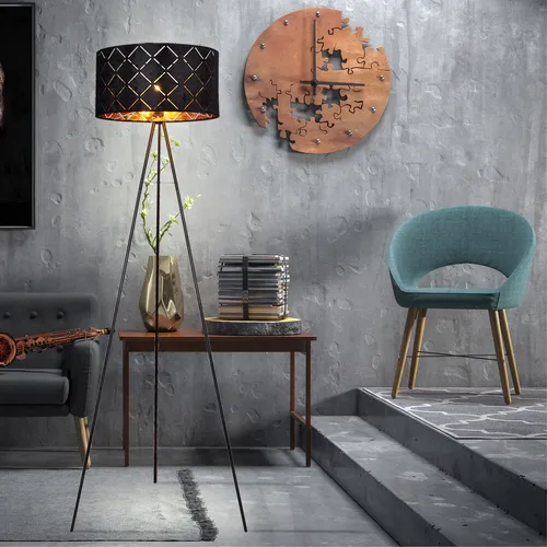 Globo 15334S Stehlampe Schwarz-Gold - Elegante Stehleuchte mit Textilschirm, 149 cm hoch, individuell wählbares Leuchtmittel für perfekte Lichtstimmung – ideal für jedes Wohnambiente.