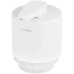 Brabantia Seifenspender Mindset, Weiß, Transparent - Eleganter Seifenspender aus Metall und Glas, 8x11x9.5 cm, ideal zum einfachen Nachfüllen, perfekte Badaccessoires für stilbewusste Haushalte.