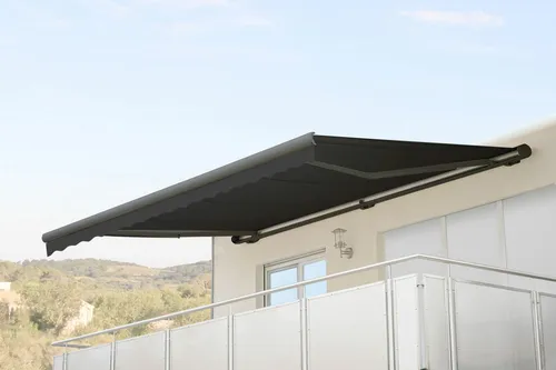 Elektrische Kassetten-Markise T123, Volant 4,5x3m Polyester Anthrazit