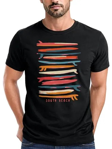 Neverless® Herren T-Shirt Surfboards South Beach California USA Sommer Surfing Fashion Streetstyle Schwarz-rot 3XL