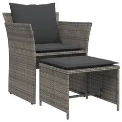 vidaXL Gartenstuhl mit Fußhocker Grau - Bequemes Outdoor-Möbel - Gartenmöbel-Set aus langlebigem PE-Rattan mit robustem Stahlrahmen. Genieße höchsten Sitzkomfort durch dicke Polsterung und entspanne im Freien!