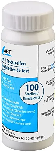 AGT Wassertest: 100er-Set 6in1-Wasser-Teststreifen, testet 6 Parameter (Pooltest, Lackmuspapiere Pool, Wasserhärte)