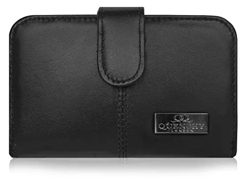 Quenchy London QL84M Damen-Geldbörse aus Leder, RFID-blockierend, mehrere Fächer für Debit- oder Kreditkartenfächer und Taschen mit Reißverschluss, Münzfach mit Reißverschluss, Ql225qax Box,