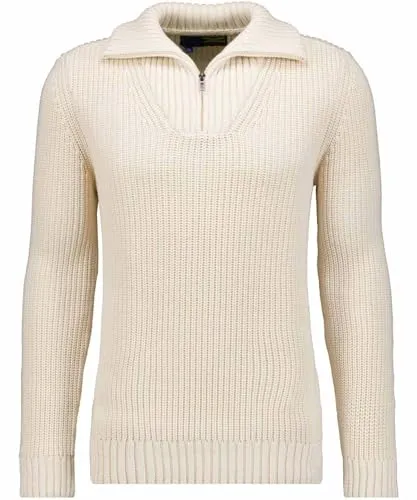 RAGMAN Herren Troyer Strickpullover Ecru-008 - Pullover für Herren mit Troyer-Kragen, aus schadstofffreiem Oeko-Tex 100 Material, ideal für nachhaltigen Stil und Komfort.