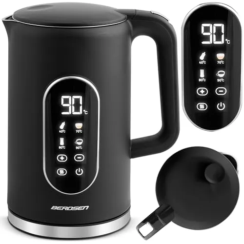 Berdsen Bd-712 Wasserkocher 1,7 l – Schwarz & Silber mit Touchdisplay