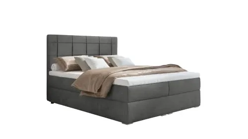 MOONB- 3 | Bari Boxspringbett 160x200, Doppelbett, boxspringbett bett mit bettkasten, Bonell-Matratze und Topper, Doppelbett, Polsterbett mit bettkasten, Schlafzimmer (160 x 200 cm, Grau)