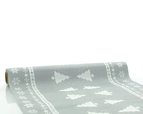Sovie HOME Tischläufer White Tree in Silber aus Linclass® Airlaid, Einweg Weihnachtstischläufer stoffähnlich, ideal für Advents- & Weihnachtsfeiern, 40cm x 4,80m, 1 Stück