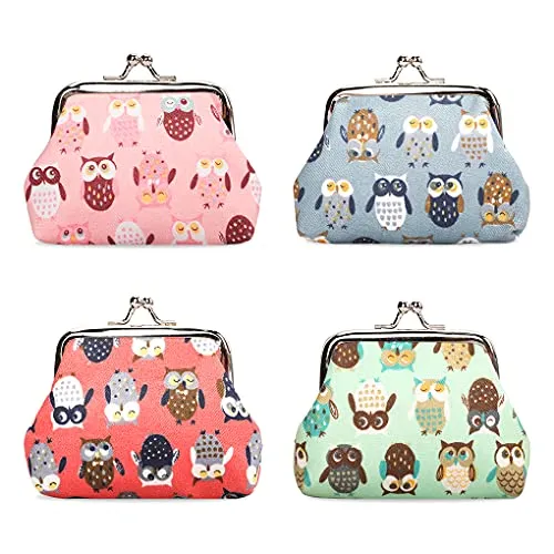 Oyahic 4 Stück Eule Münzbörse Clipverschluss Mini Coin Purse Klickverschluss Portemonnaie Frauen Geldbörse Damen Portemonnaie