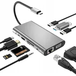 HUB USB-C ADAPTER LAN Gigabit RJ45 HDMI 4k Micro SD 3x USB 3.0 Power Delivery PD