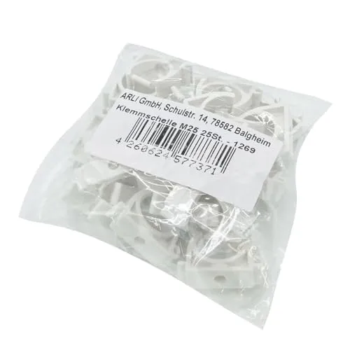 ARLI 25x Klemmschelle M25 Weiß – Rohrschellen für Installationsrohr Ø 25 mm Aufputz Kabelrohr Elektroinstallation Schraubbar