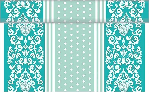 Sovie HOME Tischläufer Bine in MINTGRÜN, Linclass® Airlaid, 40cm x 4,80m, perforiert alle 30cm, verspielter Mustermix mit Ornamenten, hochwertige Tischdekoration