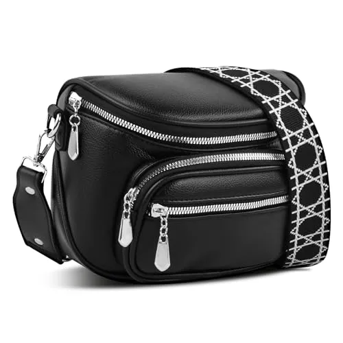 Mapille Bauchtasche Damen,UmhäNgetasche Damen Klein,Pu Leder Crossbody Bag Mit Verstellbar Abnehmbar Breiter Gurt Damen Tasche TäGliches Arbeiten, Einkaufen,Reisen(Schwarz)