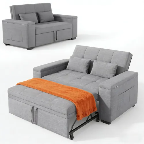 BEALIFE 2-Sitzer Schlafsofa 157x72x84 cm | 3-in-1 Multifunktionssessel mit Liegefunktion & Kissen | Für Wohnzimmer & Gästezimmer | Grau | AR27