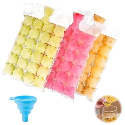 Eiskugel-Beutel für 2400 Eiskugeln, Selbstverschluss Einweg-Eiswürfelformen mit Einem Mini-Trichter, Eiswürfelform für Wasser, Getränke, Cocktails, Säfte und andere Eiswürfel, 100 Stück