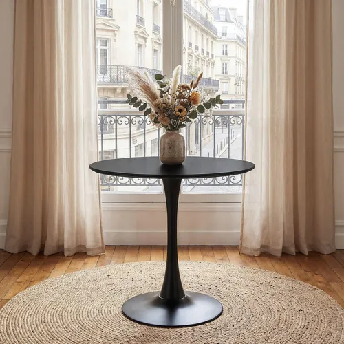 IDIMEX Esstisch Loire, rund 80 cm, Schwarz - Moderner Küchentisch mit Tulpenfuß - Kompakter Esstisch mit 80 cm Durchmesser, ideal für kleine Essbereiche. Pflegeleichte MDF-Oberfläche und stabiler Metallfuß sorgen für hohen Komfort und Flexibilität beim Sitzen.
