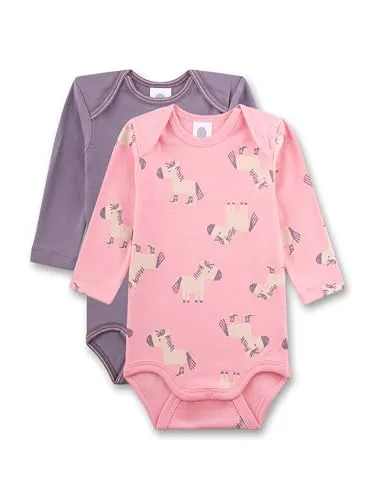 Sanetta Baby-Body langarm (Doppelpack) rosa & lila Esel - Bodys für Baby-Mädchen aus 100% Bio-Baumwolle, GOTS-zertifiziert und besonders sanft zur empfindlichen Haut – ideal für den täglichen Einsatz!