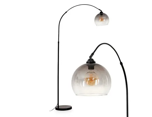hofstein Stehlampe aus Metall, Glas und Marmor – Verstellbare Bogenlampe in Schwarz und Rauchfarben - Moderne Stehlampe für den Innenbereich mit elegantem Marmor-Fuß und verstellbarem Design – ideal für Wohnzimmer, Schlafzimmer oder Esszimmer.