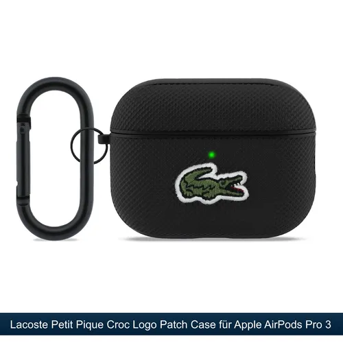 Lacoste Petit Pique Croc Logo Patch Case für AirPods Pro 3 Schwarz - Stylische Kopfhörer-Hülle für AirPods Pro 3 in Schwarz, mit praktischem Karabiner. Schützt Ihre AirPods Pro 3 und verleiht ihnen einen modernen Look.