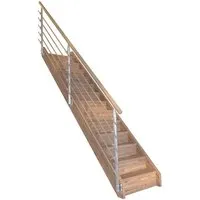 StarWood Treppe Mykonos Eiche Gerade mit Setzstufen - Hochwertige gerade Holztreppe aus zertifiziertem Eichenleimholz mit 40 mm Stärke. Stabil und langlebig, inklusive Design-Geländer-Holzrundstäbe für ein modernes Wohnambiente. Ideal für individuelle Anpassungen.