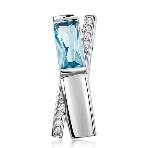 Materia Damen Anhänger mit Zirkonia Stein – Silber 925 - Eleganter Damen Anhänger aus rhodiniertem 925 Sterling Silber, verziert mit blauen und weißen Zirkonia Steinen. Ideal für Ketten bis 1,8mm, perfekt als Geschenk in hochwertiger Schmuck-Schachtel.