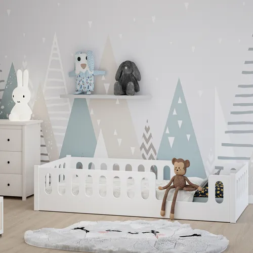 Monte Bodenbett 90x200 cm mit Rausfallschutz - Kategorie: Betten & Bettgestelle, ideal für Kinder und Jugendliche, bietet sicheren Rausfallschutz und modernen Stil für ein gemütliches Schlafzimmer.