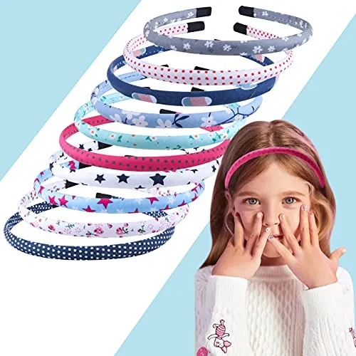 Candygirl 10 Stück Mädchen Haarreif Blumen Stoff Haarbänder, Mädchen Stirnbänder Plaid Haarreifen für Kinder Stern Floral Punkte Bedeckt Stirnbänder für Kind Kleinkinder Star Flower Covered Haarbänder