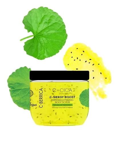 Natura Siberica Cica C‑Berrica C‑Energy Boost Skin Brightening Body Scrub 200 ml – Körperpeeling mit Centella & Vitamin C‑reichem Sanddorn, entfernt abgestorbene Hautzellen für glatte, strahlende Haut
