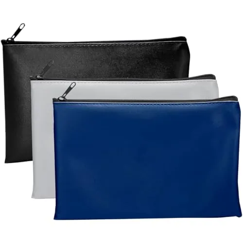 Stück Geldbeutel Bank-Taschen, PU Kunstleder Geldtasche mit Reißverschluss für Bargeld, Dokumente Brieftasche Kosmetiktasche für Business, Haushalt, Schule 16 x 28cm 3