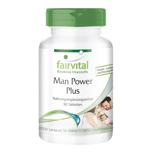 Fairvital | Man Power Plus - 90 Tabletten - mit L-Arginin, Zink & Selen - qualitätsgeprüft und hochdosiert - 100% vegan - Made in Germany