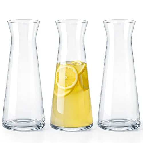 KONZEPT 3 Stk. Wasserkaraffe aus robustem Glas – 1 Liter, Glaskaraffe spülmaschinenfest, BPA-frei, stilvoll und stabil