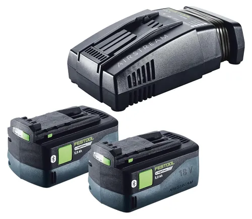 Festool Energie Set 2x BP 18 Li 5,0 HP-ASI - Praktisches Energie Set mit 2 leistungsstarken 18 V Akkus und Schnellladegerät, ideal für effiziente Arbeiten mit Elektrowerkzeugen.