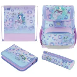 Herlitz Schulranzen Loop Plus Mystic Mermaid - 4-teiliges Set für Mädchen, leicht und ergonomisch mit Brustgurt und Reflexstreifen