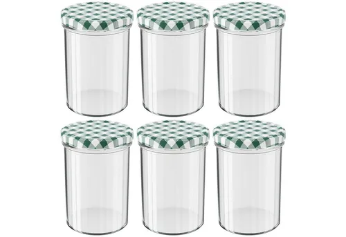 Wellgro Vorratsglas Einmachgläser Schraubdeckel grün kariert - 435 ml, (6-tlg)