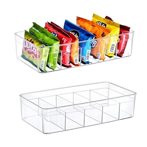 ogoPLUS 2 Stück Kühlschrank Organizer Größe M mit 5 Fächern - BPA-Frei, Lebensmittel aufbewahrungsbox, Stauraum für Schränke, Regale, Spülbecken, Kosmetik, Büromaterial, Gewürze, Snacks, Teebeutel
