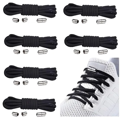 anshuke 6 Paar Elastische Schnürsenkel mit Metallkapsel, Einstellbare Schnürsenkel Ohne Binden, Gummi Schuhbänder mit Kapseln, Gummischnürsenkel für Sneaker, Laufschuhe, Sporschuhe (6 Schwarz)