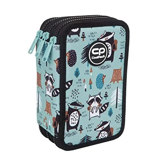 Goldkids Federtasche Shoppy Waschbär 46-teilig - Federmäppchen mit 3 Fächern und 46 Teilen, ideal für Schüler. Inklusive Hausaufgabenheft, bietet viel Platz für alle Schreibutensilien.